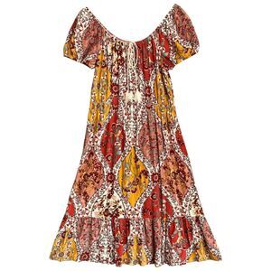 Yarn & Sea Tiered Midi Dress L Boho Indie Hippie Festival Floral Resort Cruise